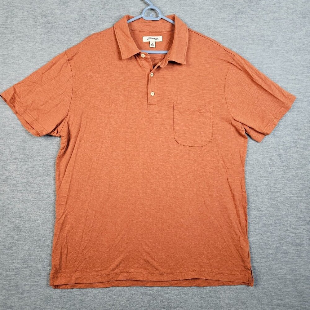 Goodthreads Men’s Orange Short Sleeve 1/4 Button Up Cotton Polo Shirt Sz XL